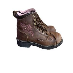 Women’s Steel Toe Work Boots Brown Leather Western Gypsy Embroidery 7B Justin